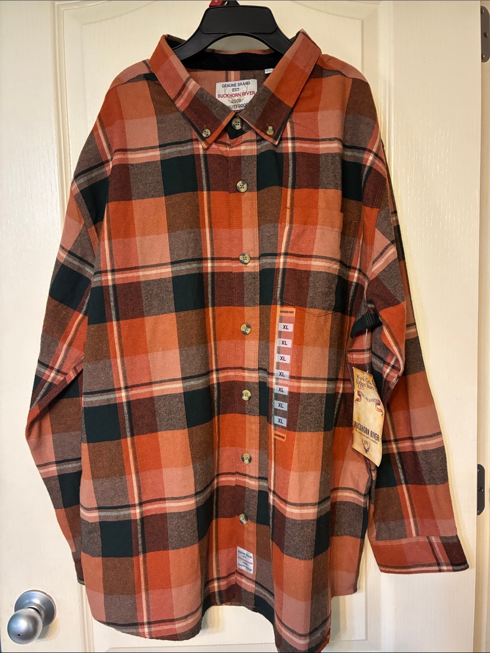 Buckhorn River Orange Plaid Button-Down Men's Flannel Shirt XL